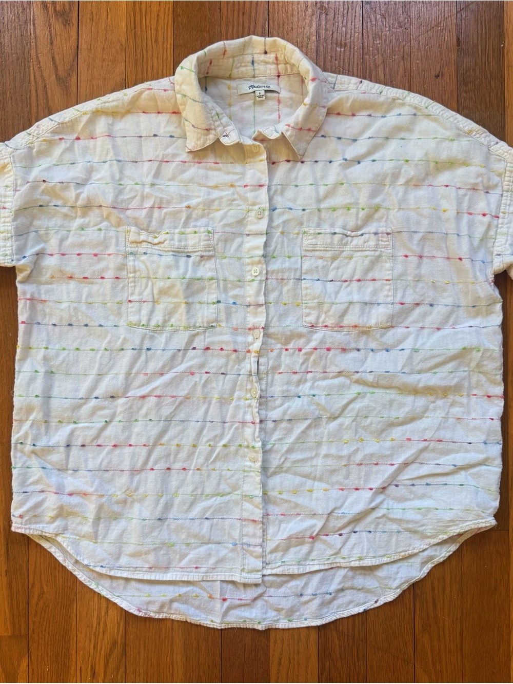 Madewell Courier Short Sleeve Button Down Shirt in Flecked Rainbow Stripe